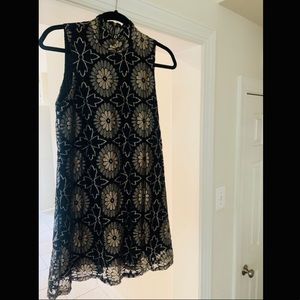 High-neck black and gold dress